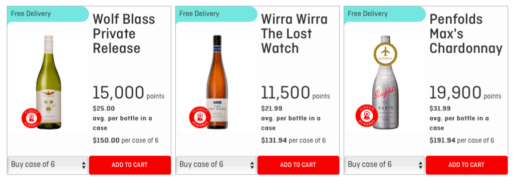 White wine available as Classic Wine Rewards