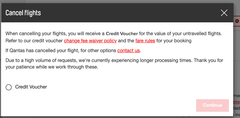 Qantas only gives you the option to cancel for a credit voucher - not a refund - on its website.