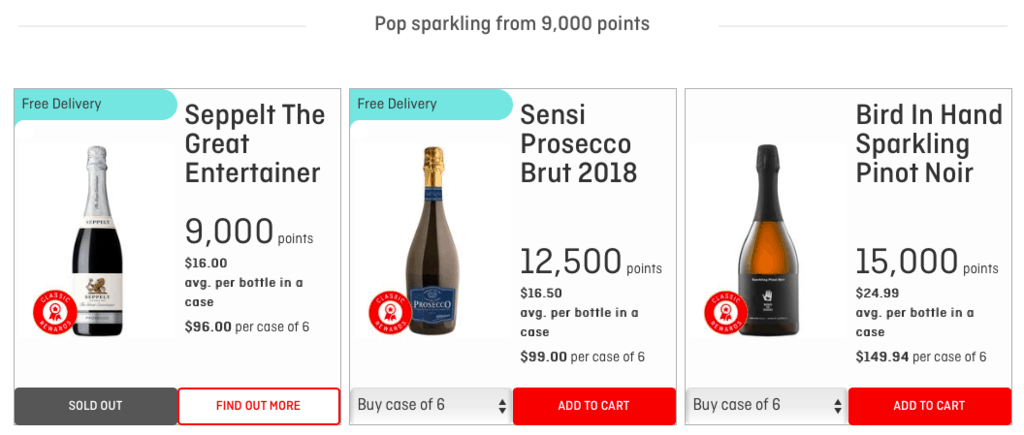 Examples of sparkling wine available as Classic Wine Rewards
