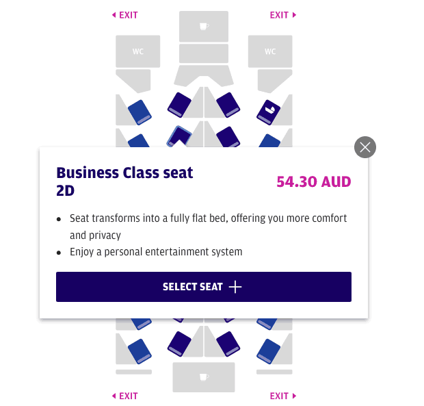 Finnair seat selection fee for seat 2D