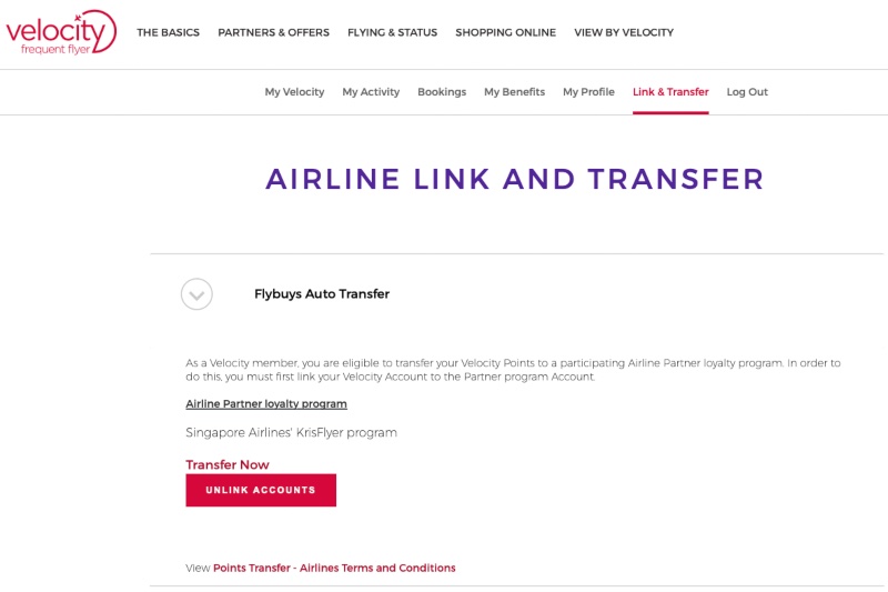 Link your KrisFlyer account and transfer your points on the Velocity Frequent Flyer website.