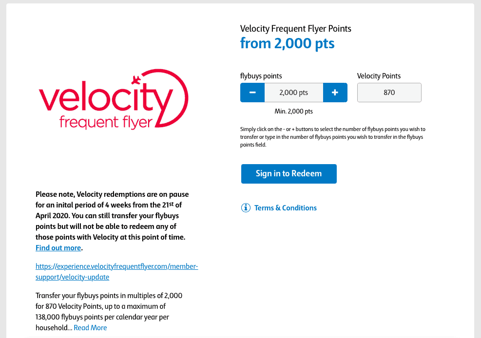 Flybuys appears to be blocking transfers to Velocity Frequent Flyer
