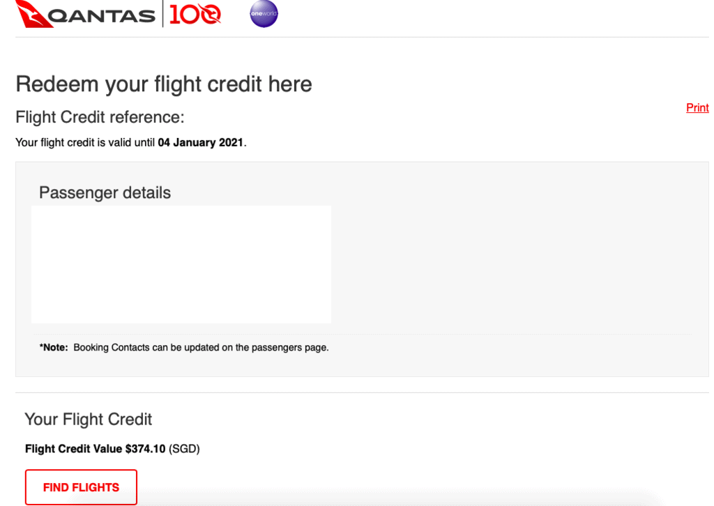 Redeem your Qantas flight credit here