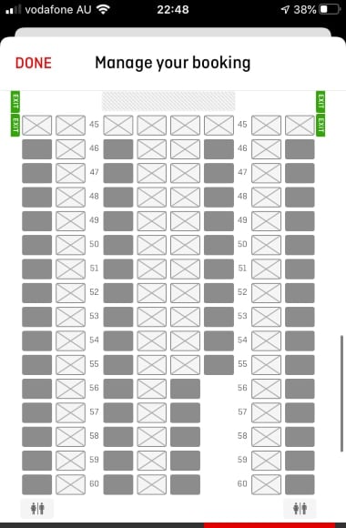 A Qantas A330 seat map with social distancing in place