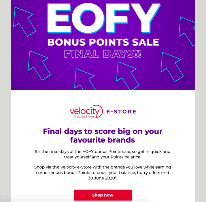 Velocity marketing email from 24 June