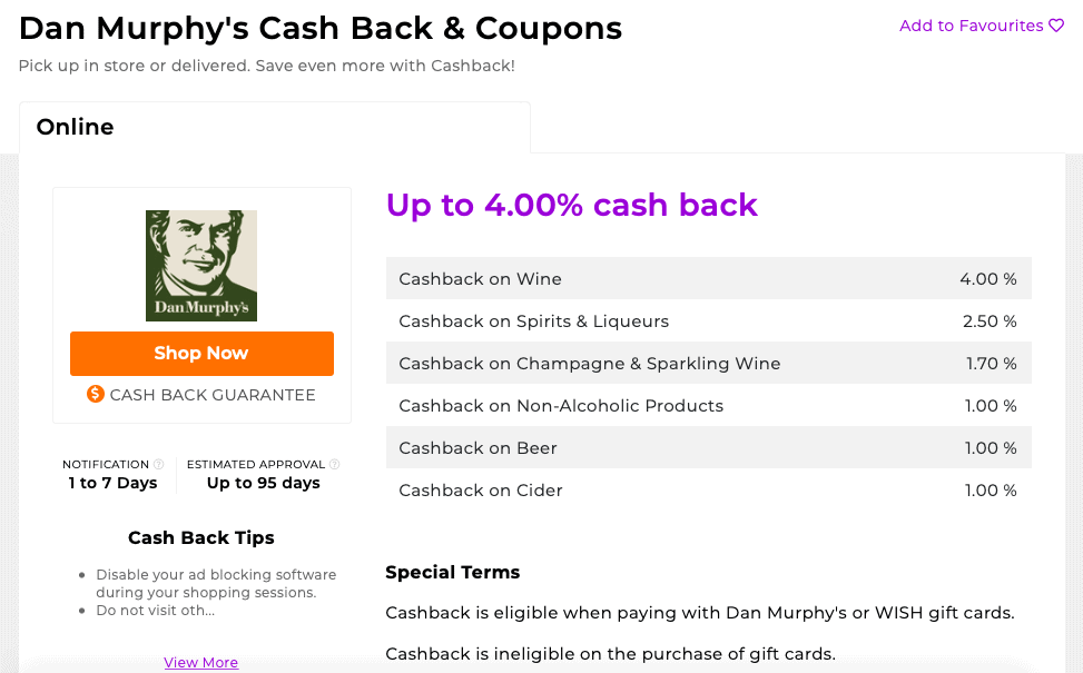 Earn up to 4% cash back on Dan Murphy's online purchases