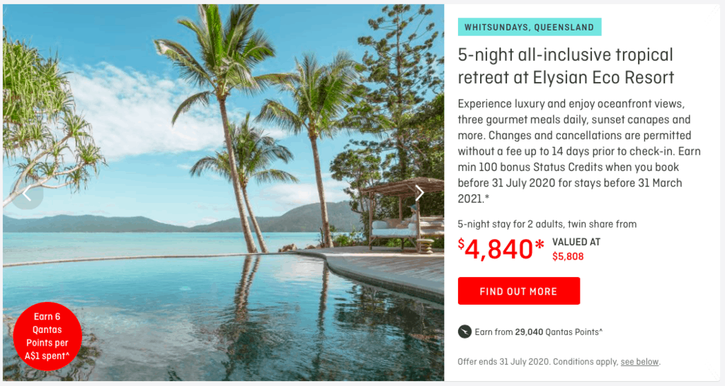 Earn Qantas status credits at Elysian Eco Resort