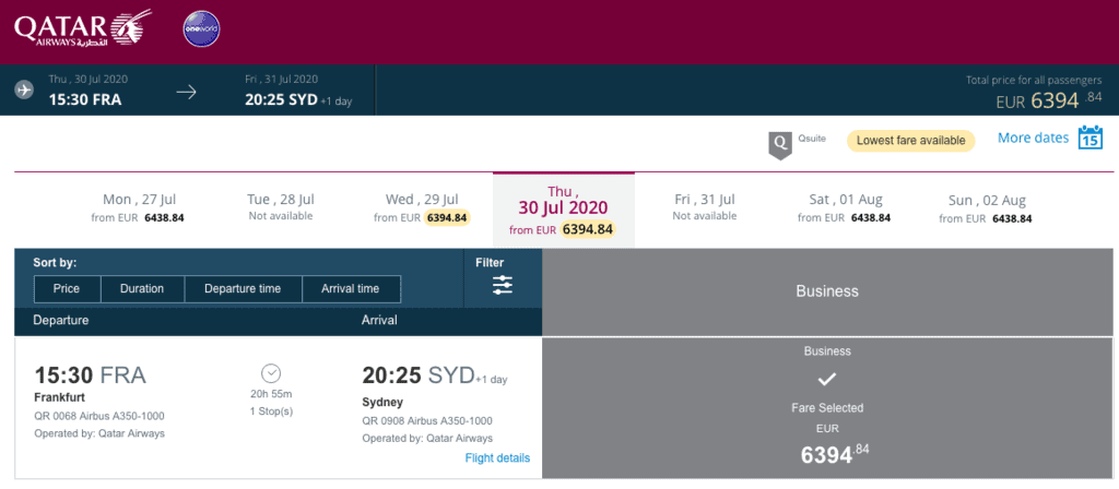 Need to fly from Frankfurt to Sydney next week? It'll cost you €6,395 (AU$10,328) one-way.