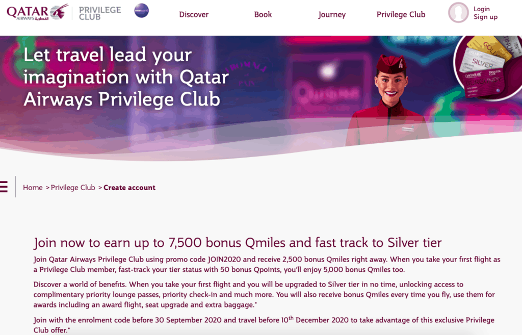 Earn bonus Qmiles when joining Qatar Airways Privilege Club
