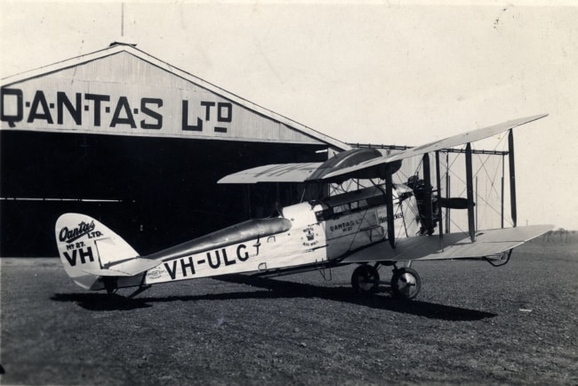 A De Havilland DH50 built by Qantas staff in the heritage-listed Qantas hangar in Longreach, which still stands today