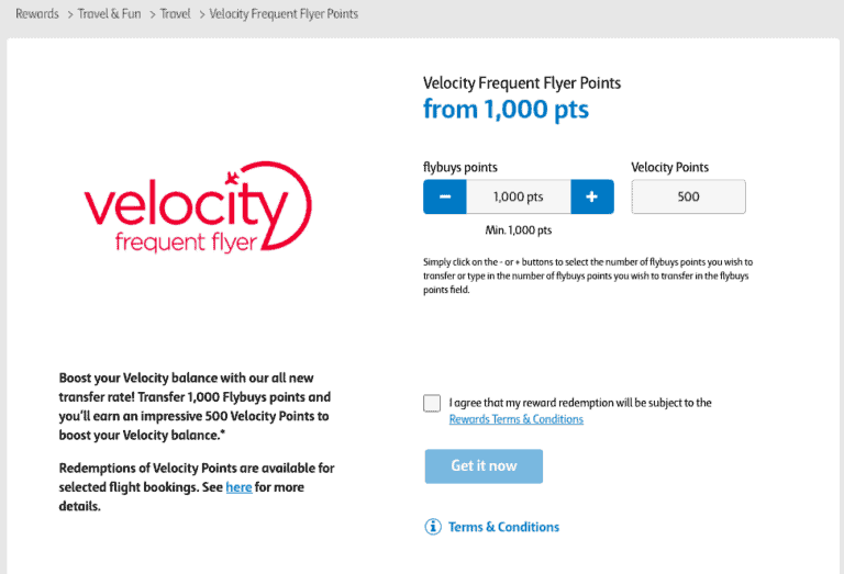 Redeem flybuys points for Velocity points on the flybuys website