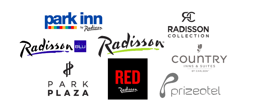 Radisson Rewards hotel brand logos in 2021