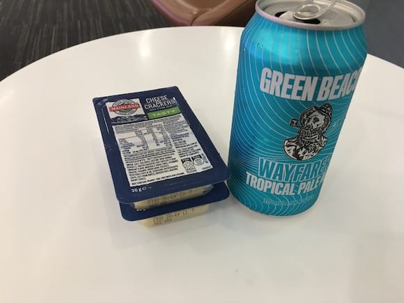 Beer, chesse & crackers at the Virgin Australia Lounge