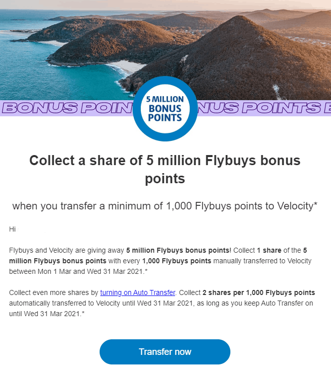 Flybuys email 5 million points offer