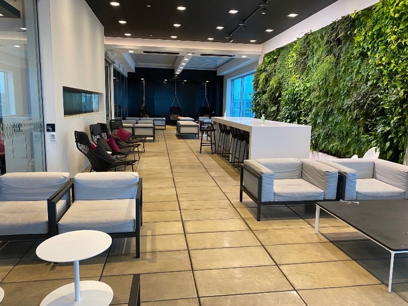 The outdoor seating area in the Air New Zealand international lounge was open