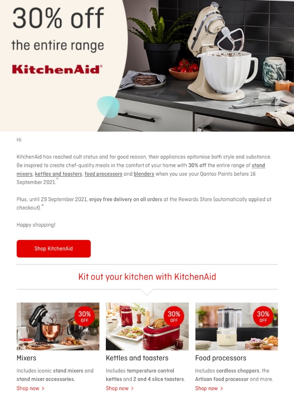 QF email about Kitchenaid special