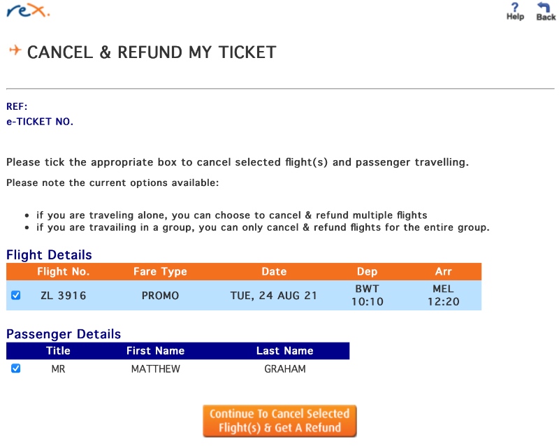 Rex cancel booking for refund covid