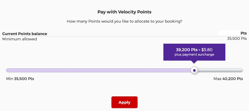 Pay with Velocity points slider