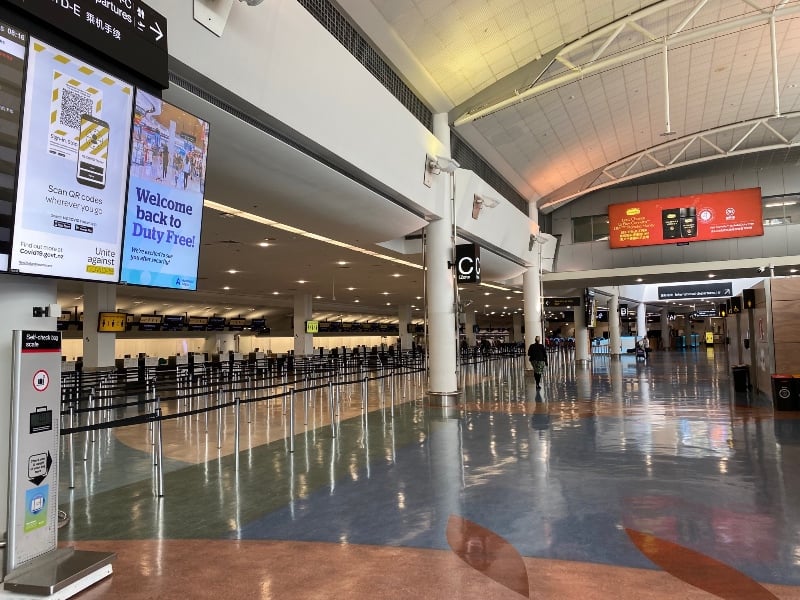 A very empty Auckland international airport terminal in November 2021