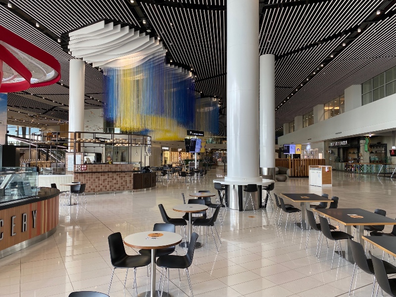 The airside food court was deserted in Auckland's international airport