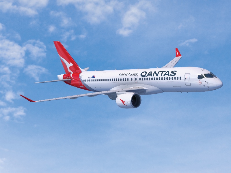 Airbus A220-300 in Qantas livery.
