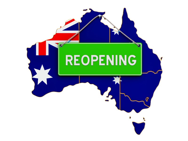 Reopening Australia after quarantine concept, 3D rendering isolated on white background