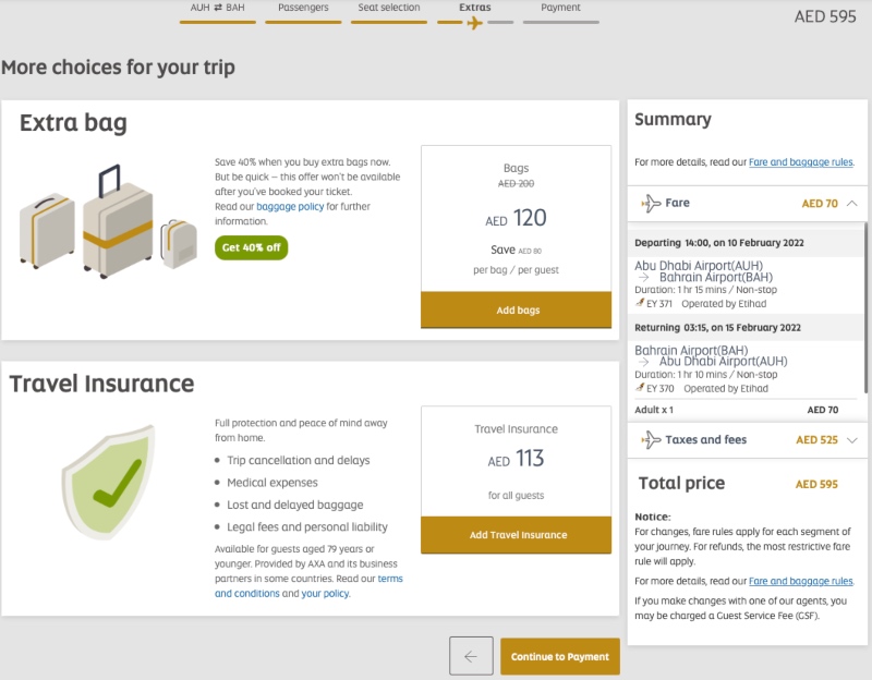 Etihad already has the functionality built into its website to upsell you extra baggage or insurance, but not a carbon offset.