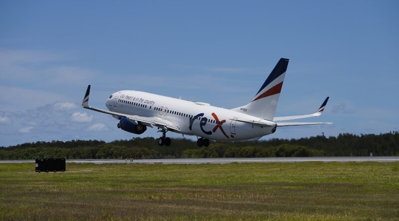 Rex Boeing 737-800 taking off from Brisbane on inaugural flight to Melbourne