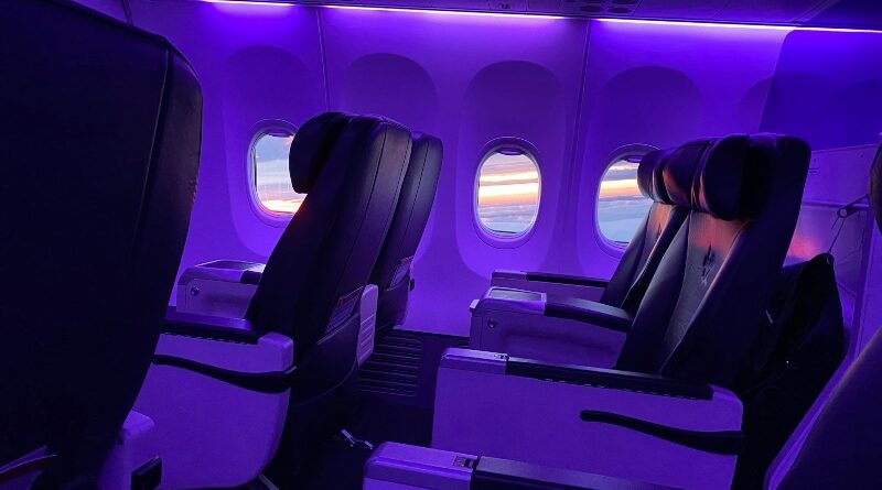 A view of the sunrise from Virgin Australia's Boeing 737 Business Class cabin