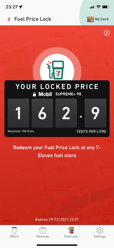 The Fuel Price Lock will remain for 7 days, until used or until you lock a new price.