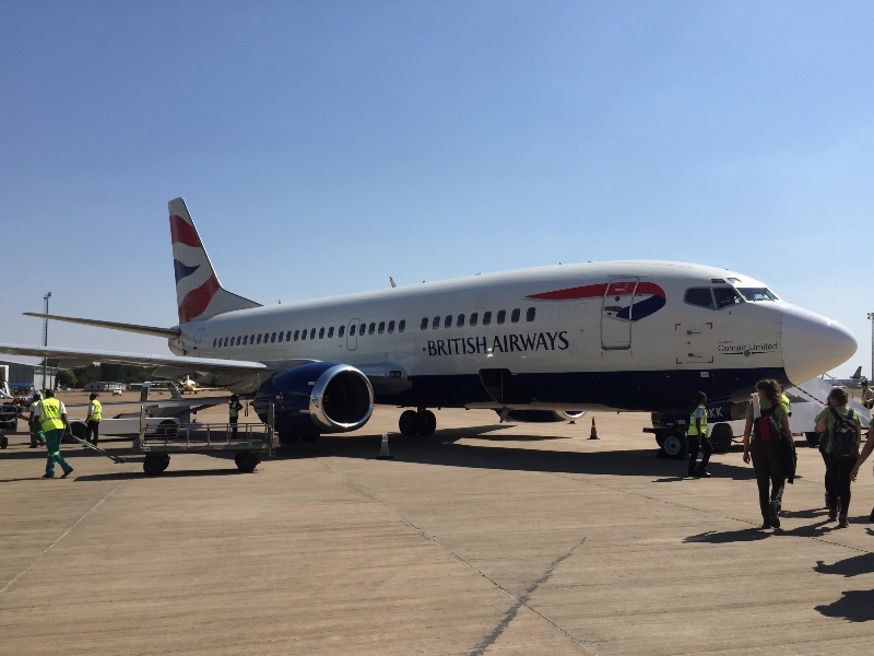 A Comair Boeing 737 at Livingstone Airport, Zambia
