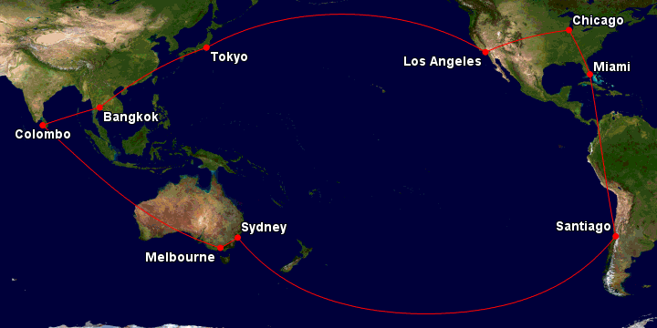 Example of a Zone 10 Oneworld Classic Flight Reward routing