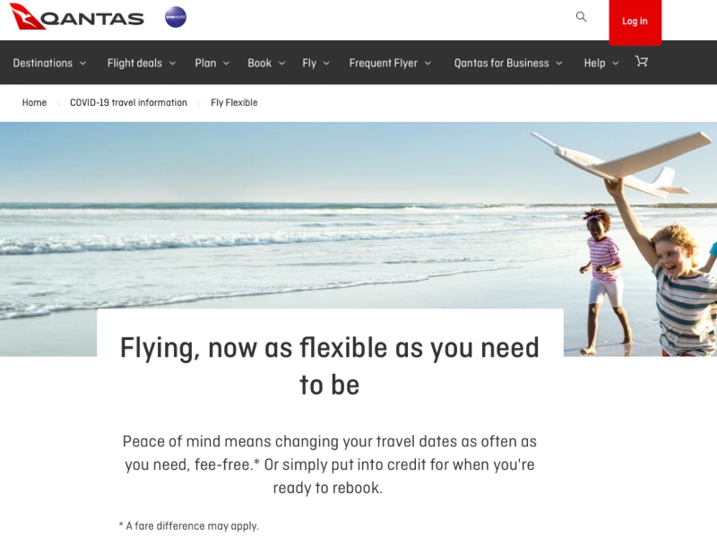 Qantas Flexible Flying website