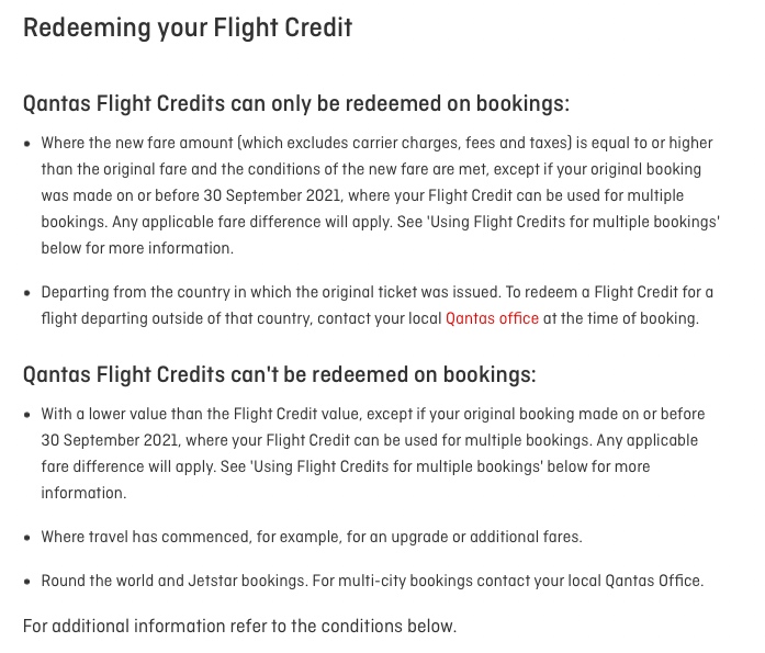 Qantas flight credit rules