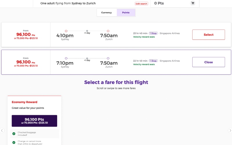 Singapore Airlines reward seats are available on the Virgin Australia website.