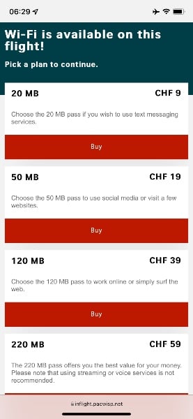 Ouch: SWISS in-flight wifi prices