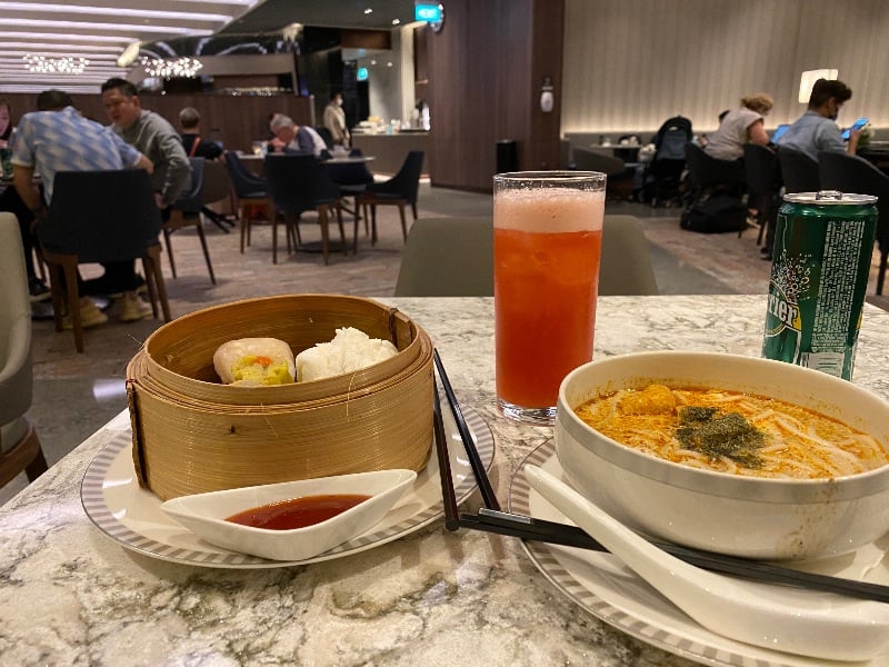 Selection of food at the Singapore Airlines SilverKris Lounge in Singapore
