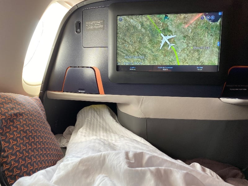 The Singapore Airlines A380 Business Class seat in bed mode