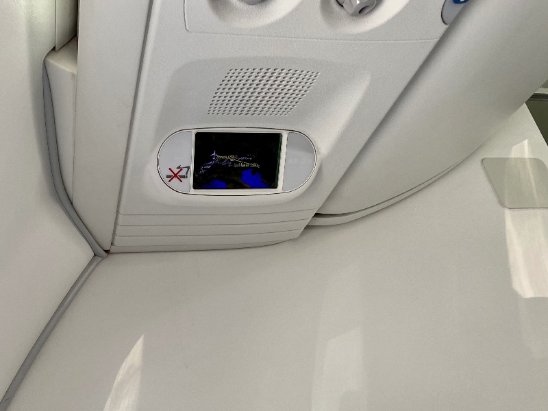 The small overhead TV screen on the SWISS A220