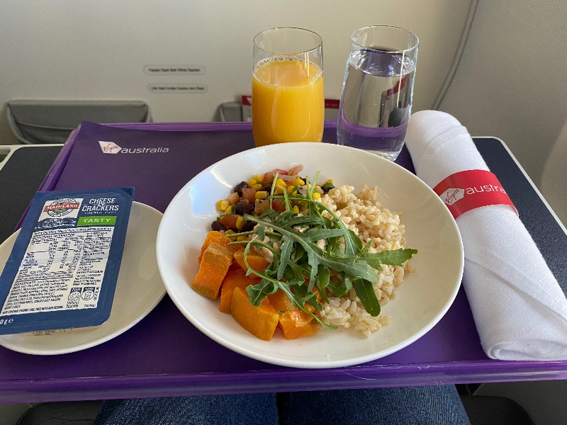 "Burrito power bowl" served on a Virgin flight from Melbourne to Canberra