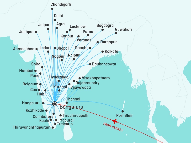 IndiGo codeshare destinations available from Bengaluru