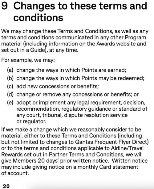 CommBank Awards T&Cs covering changes to the program