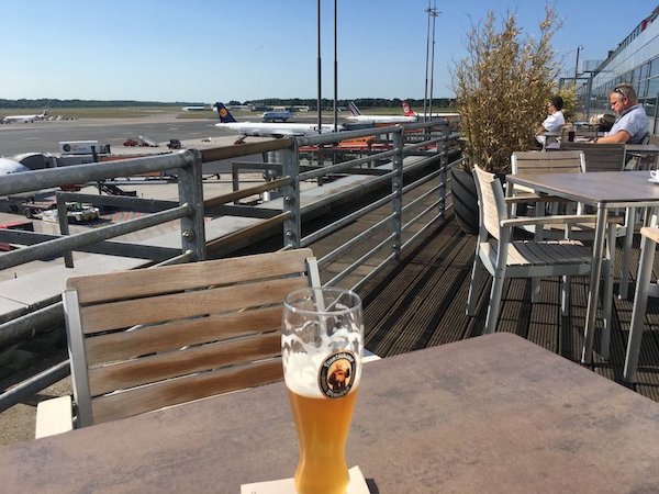 The outdoor terrace at the Lufthansa Senator Lounge in Hamburg
