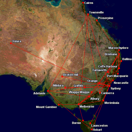 Eligible Qantas routes excluding Perth-Hobart and Perth-Gold Coast