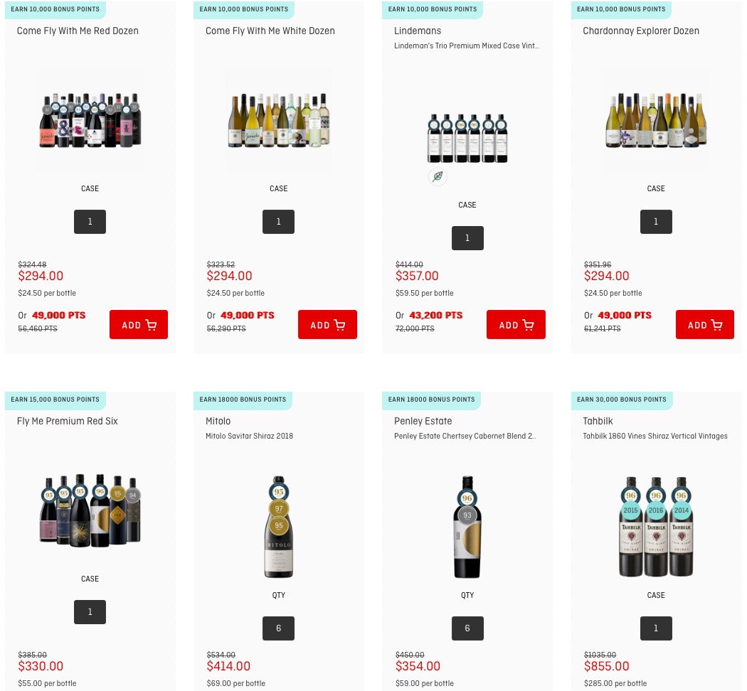 Examples of Qantas Wine offers in October 2022