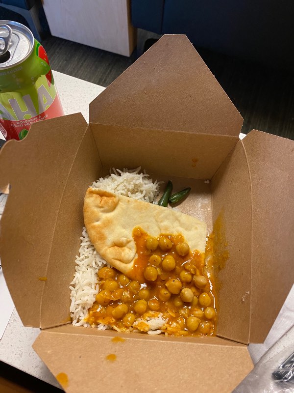 Butter chickpea curry served in the Maple Leaf Lounge