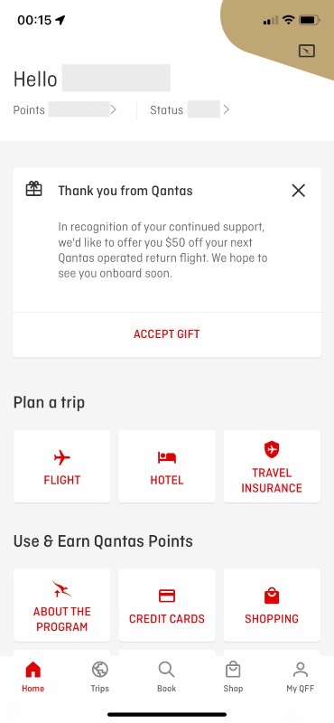 The $50 promo code can be claimed in the latest version of the Qantas smartphone app