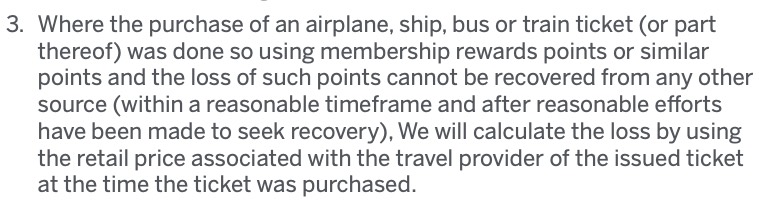 Extract from the Amex Explorer credit card travel insurance PDS
