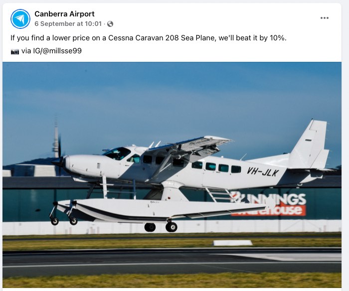 Example of a post on Canberra Airport's Facebook page