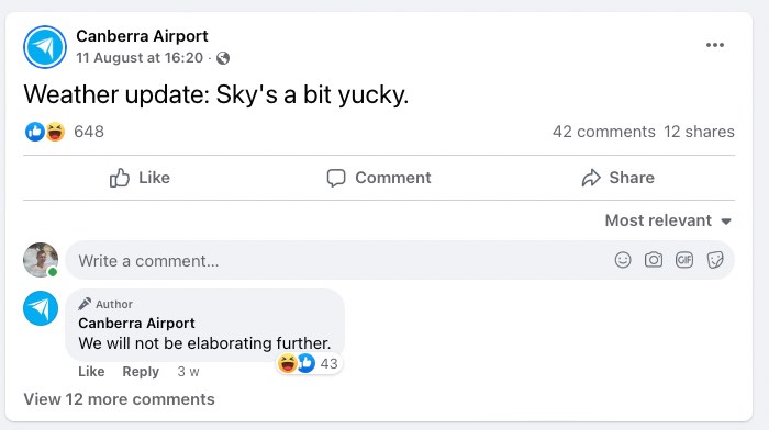 Post on Canberra Airport's Facebook page